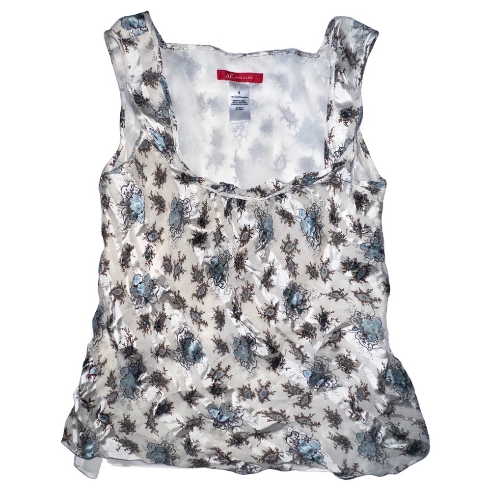 🪩4/$20!! Anne Klein Y2K Vintage Floral Silk Sleeveless Blouse Size 4 🪩4/$20!!